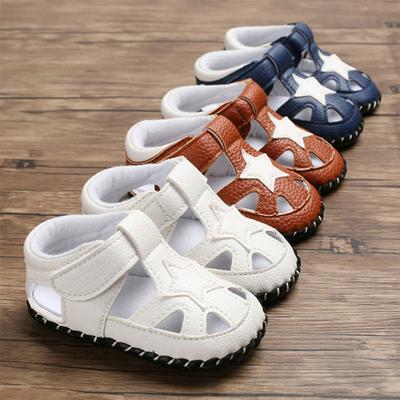 11/12/13cm Summer Cute Star Breathable PU Leather Soft Sole Prewalker Anti-Slip Baby Newborn Toddler Boys Crib Shoes 