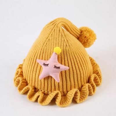 DM309 Cartoon Five-Pointed Star Long Tail Black Fungus Edge Autumn Winter Fashion Warm Boys Girls Baby Wool Cap 