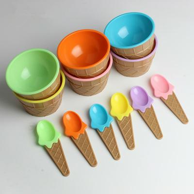 2pcs Lovely Ice Cream Bowl Plate Baby Food Feeding Plates Tableware Set Kids Dinnerware Dishes with Spoon