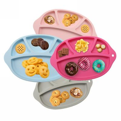 Solid Color Separate Grid Baby Feeding Food Grade Silicone Food Fruit Snack Eating Bowl Plate Children One-Piece Tableware 