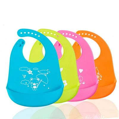 Cartoon Elephant Pattern Waterproof Soft Silicone Baby Feeding Bibs Roll-Up Food Catcher Pocket