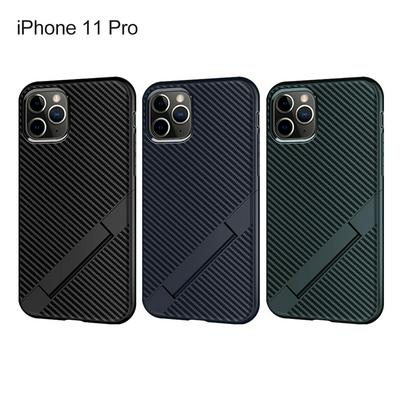 Extraordinary Series Carbon Fiber Texture Shockproof with Kickstand Soft TPU Back Cover Case for iPhone 11 Pro 5.8