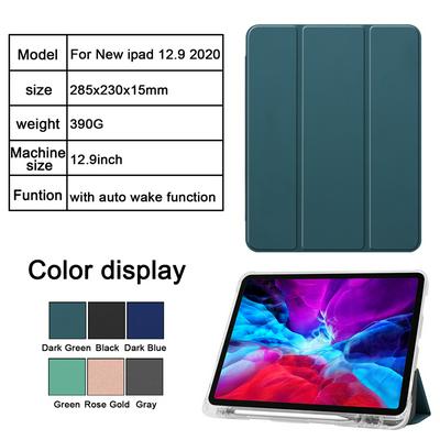 Solid Color Tri-Fold Side Flip Auto Sleep Function PU Leather + Transparent Soft TPU with Stand and Pen Slot Wallet Protective Case for iPad Pro 12.9 (2020)
