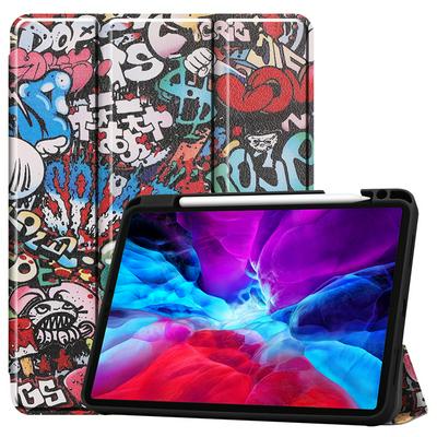 Colored Painting Tri-Fold Folding Auto Sleep Wake Function PU Leather + Soft TPU with Pen Slot inside Stand Protective Case for iPad Pro 12.9 (2020)
