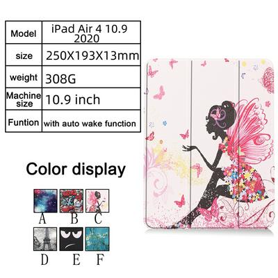 Tri-fold Painted Anti-fall Smart Auto Sleep/Wake PU Leather +TPU Tablet Protective Cover with Pen Slot for iPad Air 4 10.9(2020)