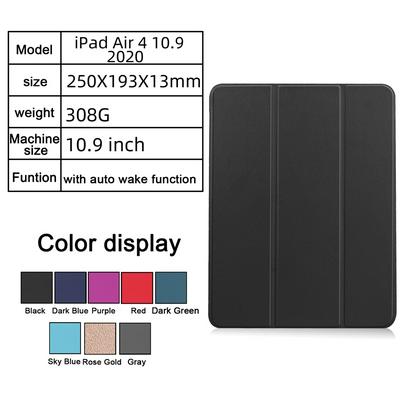 Tri-fold Solid Color Pattern Anti-fall Smart Auto Sleep/Wake PU Leather +TPU Tablet Protective Cover with Pen Slot for iPad Air 4 10.9(2020)