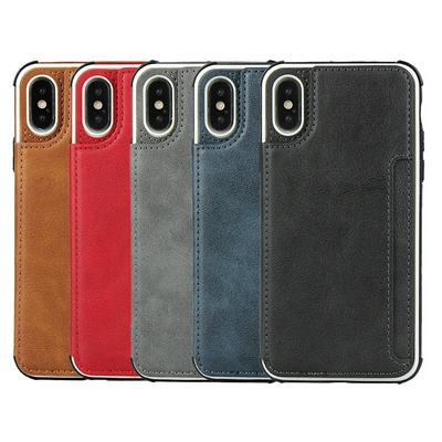 Retro Color PU Leather Coated TPU with Card Slots Stand Support Back Cover Case for iPhone X / XS