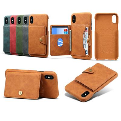 Retro Skin Pattern Leather Coated PC with Multi Card Slot Stand Back Cover Case for iPhone Xs Max 6.5