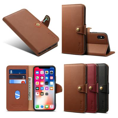Denior Wallet Style Cowhide Genuine Leather + TPU Card Holder with Stand Business Case for iPhone Xs Max 6.5