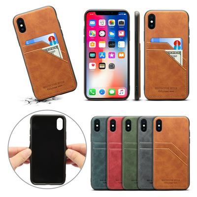Solid Color with Card Holder Slots PU Leather Coated TPU Back Cover Case for iPhone Xs Max 6.5 