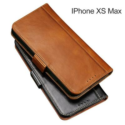 Oil Wax Coated PU Leather + Soft TPU Card Slots with Wallet Stand Support Protective Cover Case for iPhone Xs Max 6.5