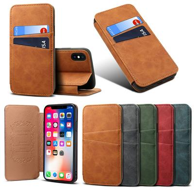 Ultrathin Business Luxury Shockproof PU Leather + Soft TPU with Outer Card Slots and Stand Cover Protective Case for iPhone Xs Max 6.5