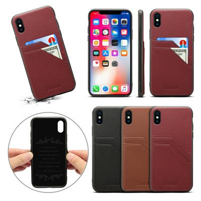Drop Protection with Viewing Stand and Card Slot Cowhide Genuine Leather Coated PC Back Cover Phone Case for iPhone Xs Max 6.5
