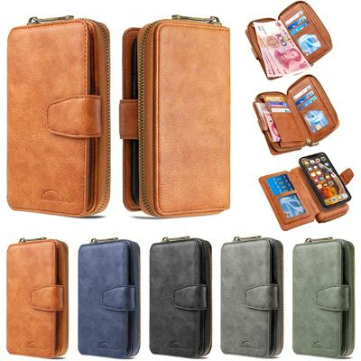 BF001 Style Multi-Function PU Leather + Detachable Magnetic Leather Coated TPU Back with Card Slots Picture Frame Magnetic Buckle Support Wireless Charging Zipper Wallet Bag Case for iPhone Xs Max 6.5