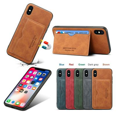 Retro Skin Pattern Leather Coated PC with Card Slot Stand Back Cover Case for iPhone Xs Max 6.5 