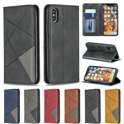 iPhone  X/XS PU+TPU Clamshell Phone Case Geometric Mosaic Pattern Retro Simple Solid Color Style Leather Phone Case