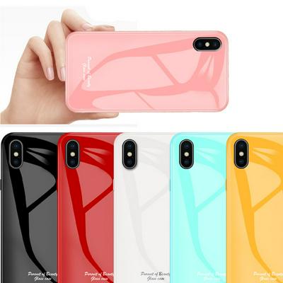 Glossy Macaron Solid Color Shockproof Tempered Glass Back Cover Case for iPhone Xs Max 6.5 