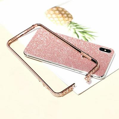 Diamond Studded Metal Frame Glitter Power PC Front + Back Cover Protective Case for iPhone XR 6.1