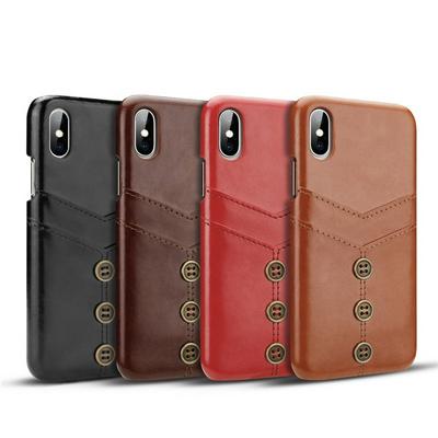 Case for iPhone XS Max, Leather Card Holder Phone Cover with Bronze Buttons on the Back