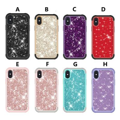 Bling Style Glitter Powder Shockproof 3 in 1 Detachable Hard PC + Soft Silicone Hybrid Back Cover Protective Case for iPhone X / XS