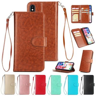 Solid Color Side Flip PU Leather + Soft TPU Picture Frame with  Picture Frame and 9 Cards Slot Wallet Protecting Cover Case for iPhone X / XS 