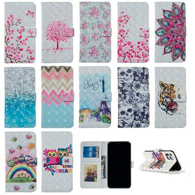 3D Colored Painting Shockproof Side Flip PU Leather + Soft TPU Card Slots with Magnetic Buckle and Stand Wallet Case for iPhone 11 Pro (5.8)