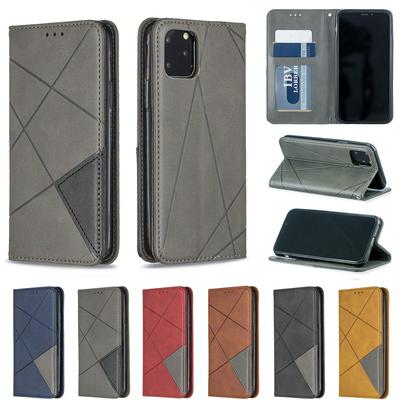 iPhone 5.8 inch PU+TPU Clamshell Phone Case Geometric Mosaic Pattern Retro Simple Solid Color Style Leather Phone Case