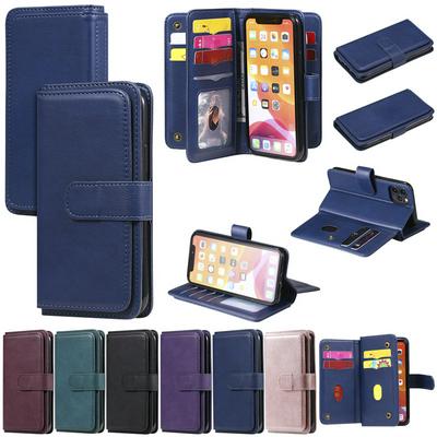 Solid Color Pattern Multifunctional Wallet Card Holder PU Leather Phone Case with Stand and 10 Card Slots for iPhone 11 Pro(5.8)