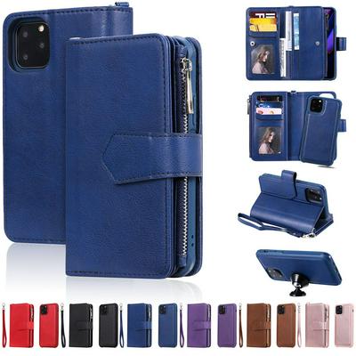 2 in 1 Zippered Leather Wallet Case for iPhone 11 Pro, Detachable Phone Cover with Hidden Stand