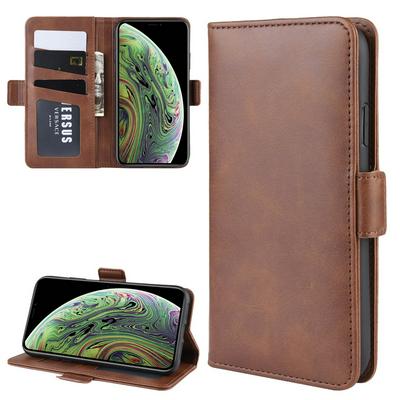 Double Buckle Solid Color PU Leather + Soft TPU with Card Slots Photo Frame Wallet and View Stand Cover Case for 2019 5.8inch