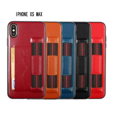 Back Card Slot Phone Case for iPhone Xs Max, Leather Coated Soft TPU Phone Cover With Hand Strap