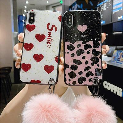 Epoxy Dripping Colored Painting with Gold Foil and Hairball Soft TPU Back Cover Case for iPhone Xs Max 6.5