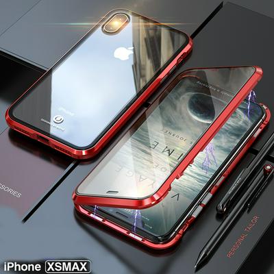 Shockproof Magnetic Metal Frame + 2.5D Curved Surface Tempered Glass Front Back Phone Case for iPhone Xs Max 6.5