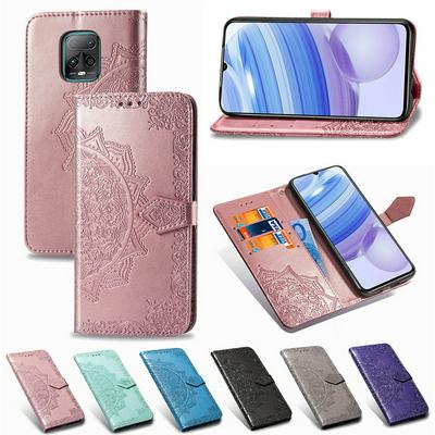 Relief Mandala Pattern Three Card Series Shockproof PU Leather +TPU Wallet Phone Case with Lanyard for Xiaomi Redmi 10X Pro 5G