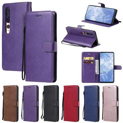 Solid Color Pattern Scratch Resistant Clamshell PU Leather Phone Protective Case with Lanyard&Card Slots for Xiaomi Mi 10 Pro 5G