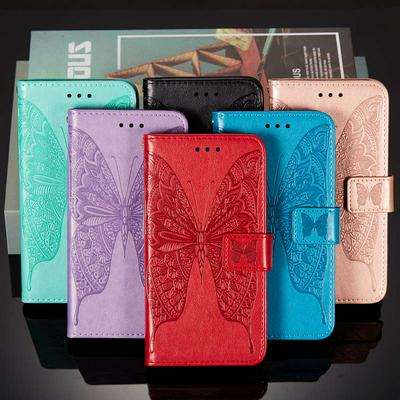 Butterfly Embossed Pattern Scratch Resistant Side Flip PU Leather Phone Case with Card Slots&Lanyard for Xiaomi Mi 10 Lite 5G