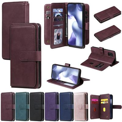 Solid Color Pattern Multifunctional Wallet Card Holder PU Leather Phone Case with Stand and 10 Card Slots for Xiaomi Mi 10 Lite 5G