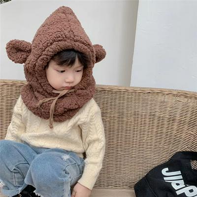 Kid's Plush Animal Hat Cute Warm Hood Cap with Drawstring