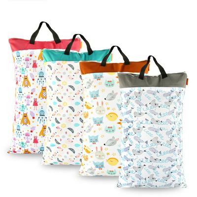 Waterproof Bag for Wet Cloth Diaper, Reusable Printed Zipper Handbag for Storing Diaper and Laundray