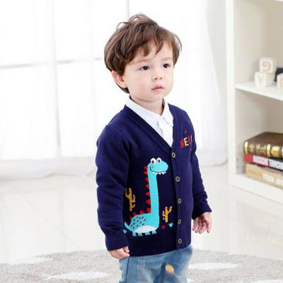 90-130cm Cartoon Dinosaur Pattern Children Boy Winter Autumn Warm Keeping Long Sleeves V-Neck Knitted Cardigan Sweater Children Wear