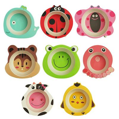 Cartoon Cute Animal Eco-Friendly Non-Slip Bamboo Baby Eating Feeding Food Bowl Infant Kids Plate Children Tableware 