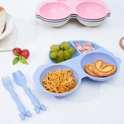 3Pcs Cute Car Shape Wheat Straw Partition Kids Baby Infant Feeding Fruit Snack Plate Children Tableware Set