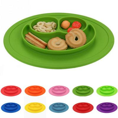 One-Piece Infants Ellipse Smiley Face Super Suction Silicone Feeding Food Plate Tray Dishes Food Holder for Baby Toddler Kid Children 