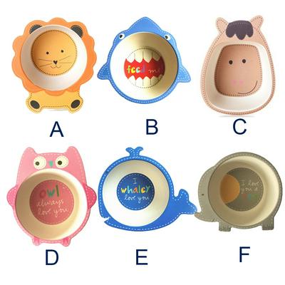 Cute Cartoon Animal Eco-Friendly Bamboo Baby Infant Kids Feeding Eating Food Bowl Plate Children Tableware 