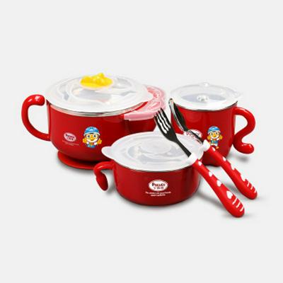 Polulu Baby Antibacterial Stainless Steel Supplementary Feeding Bowl Set 2-in-1 Unbreakable Heat-Resistant Insulation Bowl