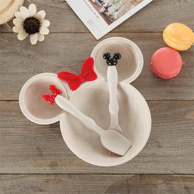 3pcs Catoon Mickey Shaped Partition Solid Children Baby Food Feeding Bamboo Bowl Tableware Set 
