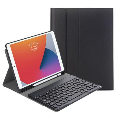 YA07B Detachable Lambskin Texture Round Keycap Bluetooth Keyboard Leather Case with Pen Slot & Stand For iPad 9.7 inch (2018) & (2017) / Pro 9.7 inch / Air 2 /Air