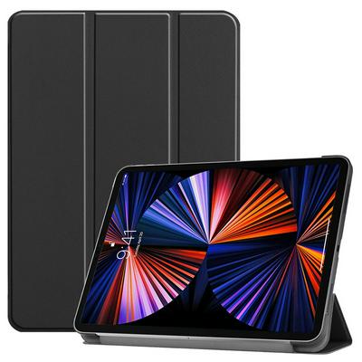 For iPad Pro 12.9 (2021) Tri-fold Caster Pattern Anti-fall Smart Auto Sleep PU Leather Tablet Protective Cover 