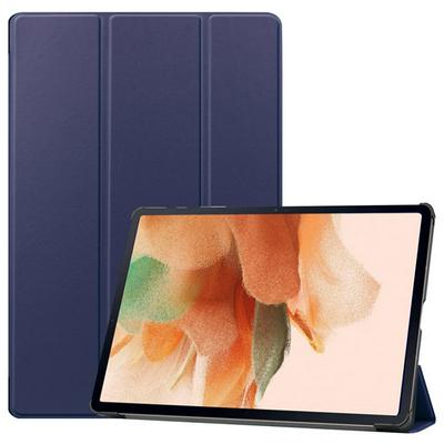 For Samsung Galaxy Tab S7 Lite T730 Tri-fold Caster Pattern Anti-fall Smart Auto Wake PU Leather Tablet Protective Cover
