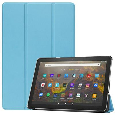 For Amazon Fire HD 10 (2021) Tri-fold Caster Pattern Anti-fall Smart Auto Sleep PU Leather Tablet Protective Cover 
